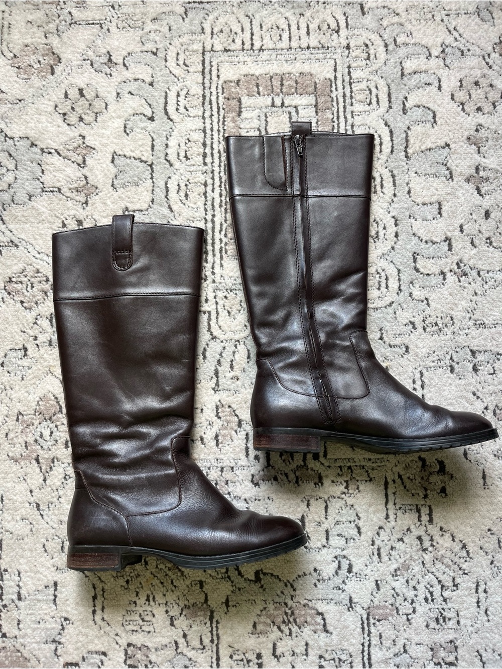 Ralph Lauren Stara Genuine Leather Chocolate Brown Riding Tall Boots Size 7.5